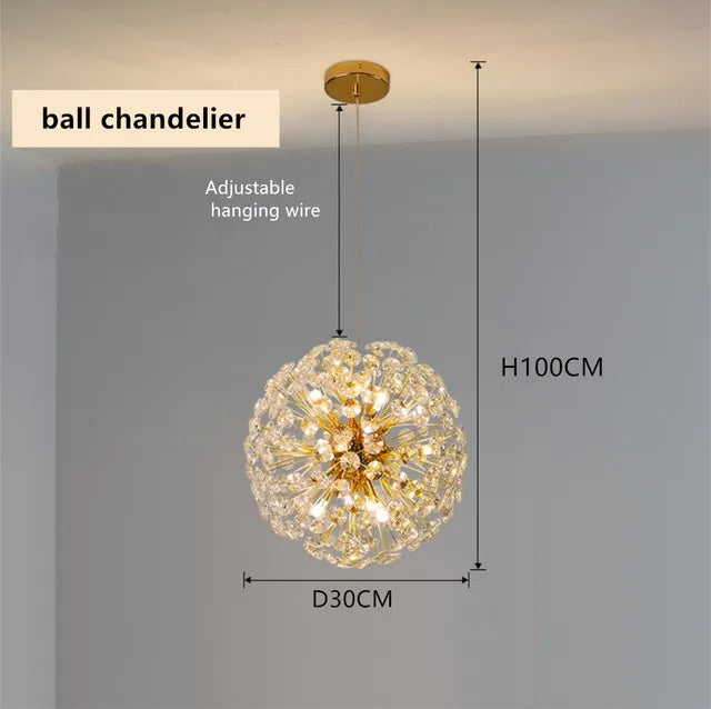 DecorBites™ Gold Crystal Chandelier: Luxury LED Hanging Lamp for Living and Dining Room