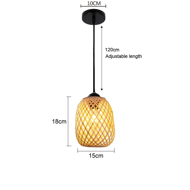 Japanese Bamboo Woven Pendant Light in Natural Finish