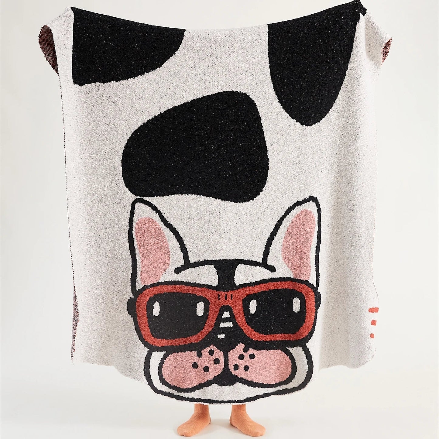 DecorBites™ Kawaii Bulldog Knitted Blanket - Cozy Dog Design Throw Blanket