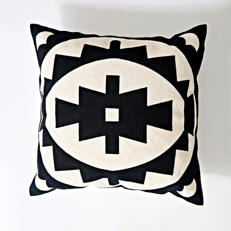 DecorBites™ Geometric Embroidery Cushion Cover 45x45cm Black Grey Soft Cozy for Home Decor