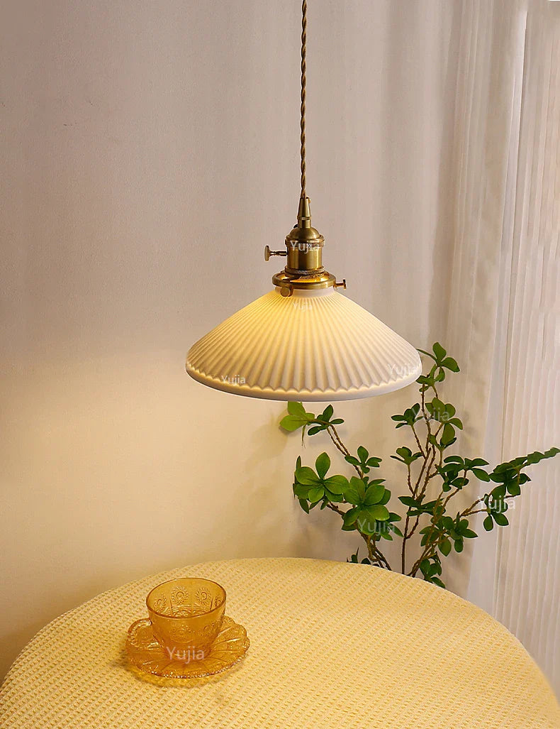 Japanese Ceramic Pendant Light With Copper Finish