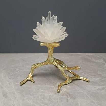 DecorBites™ Crystal Stone Golden Bird Metal Tree Sculpture Room Decoration
