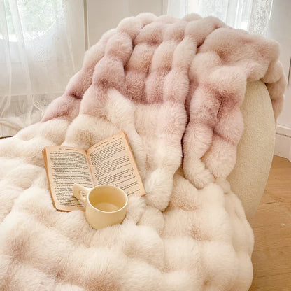 DecorBites™ Gradient Pink Double Layer Faux Fur Winter Blanket
