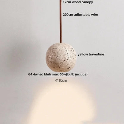 DecorBites™ LED Wood Canopy Pendant Lights Yellow Travertine Stone Hanging Lamp