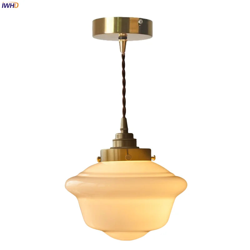 DecorBites™ Cream Glass LED Pendant Brass Hanging Lamp for Kitchen Restaurant Living Room