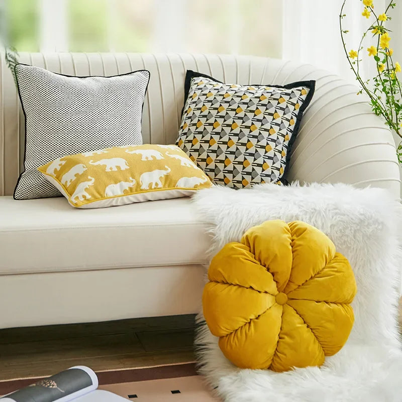 DecorBites™ Geometric Elephant Chenille Cushion Cover, Soft Fringed Pillow Case, Home Decoration