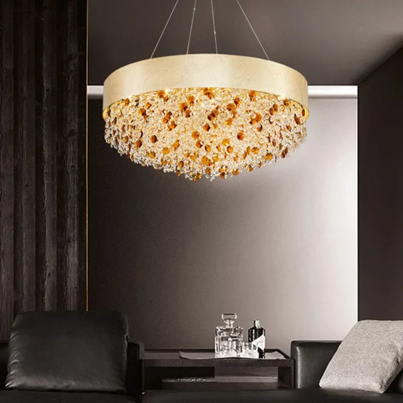 DecorBites™ Circular Crystal Chandelier Pendant Lamp for Living Room, Hotel Lobby, Kitchen Island