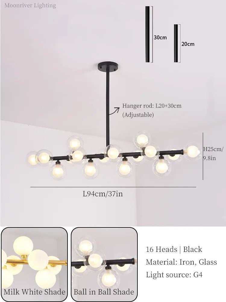 DecorBites™ Glass Ball LED Chandelier Modern Pendant Light for Home Decor