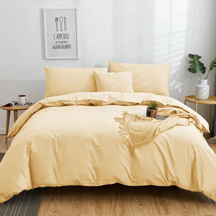 DecorBites™ Cotton 4pcs Bedding Set Double Queen Solid Color Duvet Cover Flat Bed Sheet