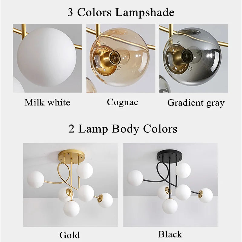 DecorBites™ Glass Ball LED Ceiling Chandelier - Modern Nordic Pendant Light for Living Room