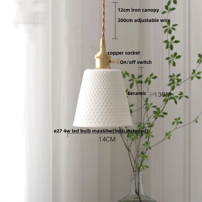 DecorBites™ Brown Wood LED Pendant Light - Nordic Modern White Ceramic Hanging Lamp
