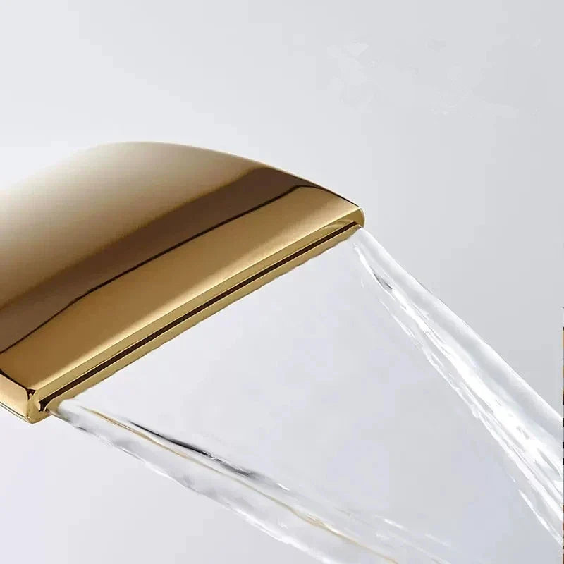 DecorBites™ Gold Waterfall Bathroom Faucet Single Handle Basin Mixer Tap Brass Sink Crane
