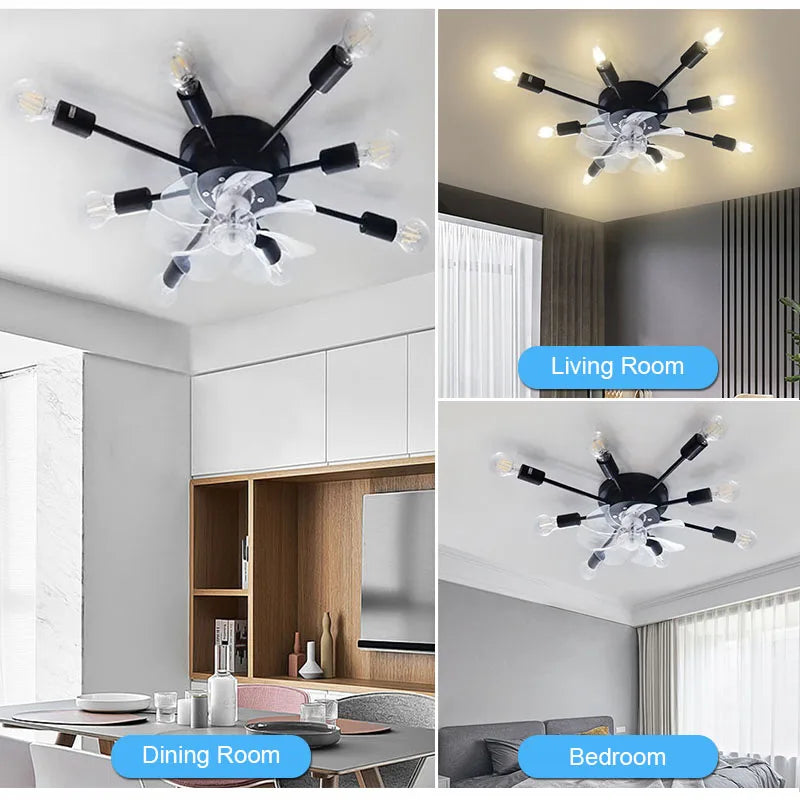 DecorBites™ Industrial Ceiling Fan with Remote Control - Silent Ventilator and LED Light
