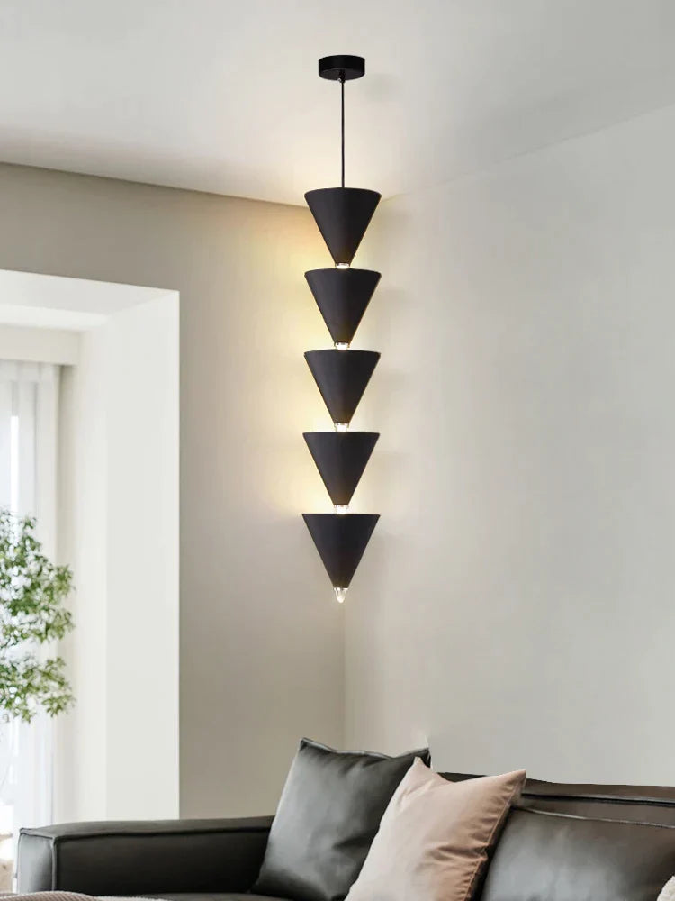 DecorBites™ Cream Bedroom Chandelier: Minimalist Designer Conical Long Line Branched Light Fixture