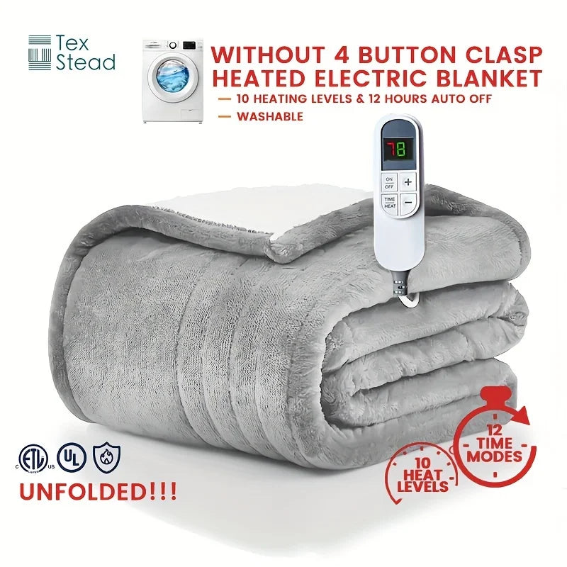 DecorBites™ Electric Heated Blanket Throw: 10 Temp Settings, Auto Shut Off, Machine Washable