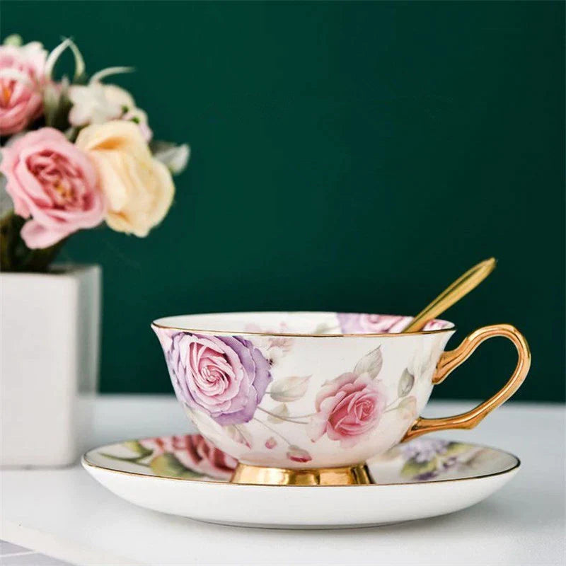 DecorBites™ Bone China Tea Cup Set with Saucer Spoon - Elegant Black Tea Party Coffeeware