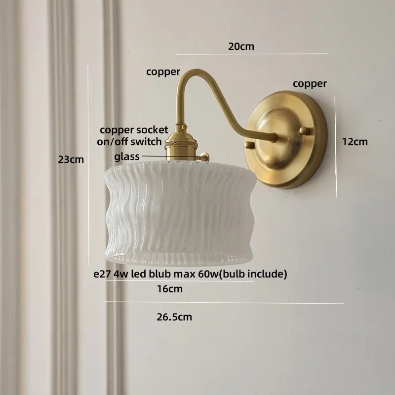 DecorBites™ Green Glass LED Wall Light with Copper Knob Switch for Modern Home Décor