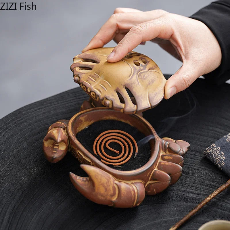 DecorBites™ Crab Ceramic Incense Burner Aromatherapy Tray Room Diffuser Censer Ash Plate