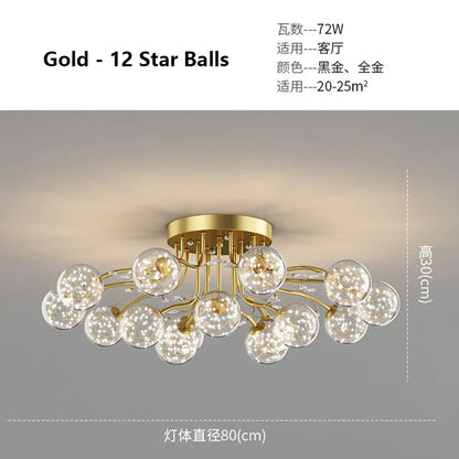 DecorBites™ Glass Bubble Ball LED Ceiling Light in Black Gold Crystal for Bedroom & Living Room