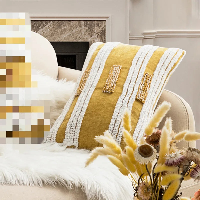 DecorBites™ Geometric Embroidery Circle Stripe Cushion Cover | Home Sofa Decor Pillowcase