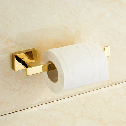 DecorBites™ Gold Brass Bathroom Hardware 4-Piece Set: Towel Bar, Towel Ring, Toilet Paper Holder, Robe Hook