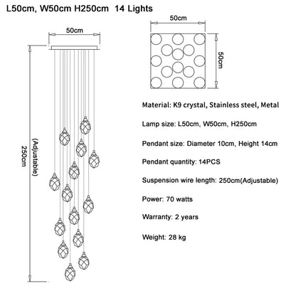 DecorBites™ Diamond Crystal Ball Chandelier LED Hanging Lamp Gold Fixture