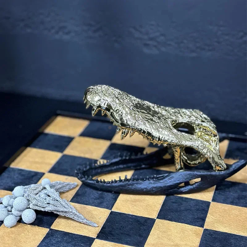Metallic Crocodile Skull Decor