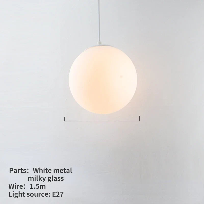 Nordic White Glass Globe Pendant Light With Iron Finish