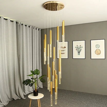 DecorBites™ Crystal Led Chandelier for Modern Loft Living Room Staircase, Gold Art Deco Hanging Lamp