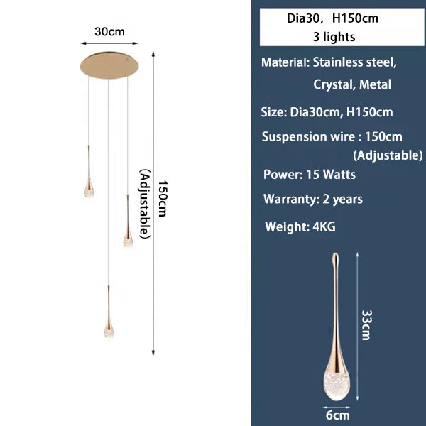 DecorBites™ Crystal LED Staircase Chandelier - Gold Pendant Lamp for Living Room & Lobby