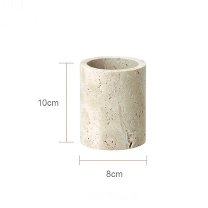 DecorBites™ Beige Travertine Marble Bathroom Accessories Set - Soap Dispenser, Soap Dish, Reed Diffuser