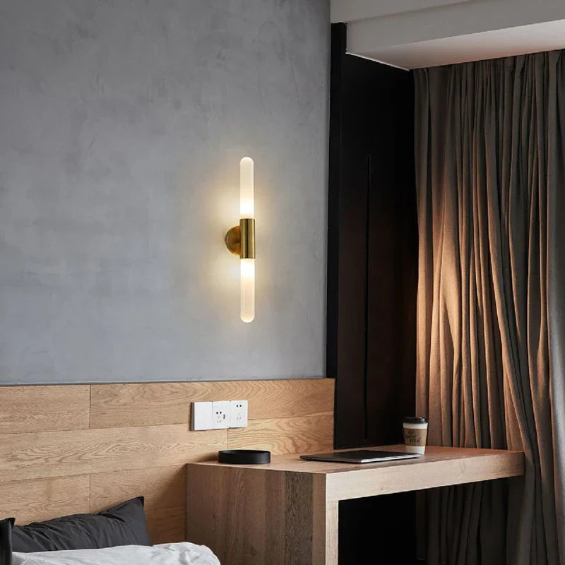 DecorBites™ Gold Metal LED Sconce with Clear White Glass, E27, Minimalist Design