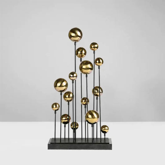 DecorBites™ Geometric Golden Ball Sculpture: Metal Handicrafts Home Decor Ornament