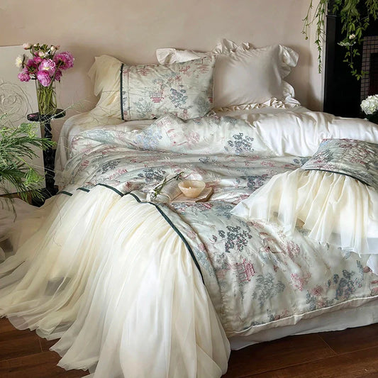 DecorBites™ French Princess Lace Ruffles Bedding Set with Soft Silky Touch