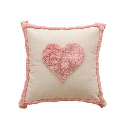 DecorBites™ Geometric Embroidered Loop Tufted Throw Pillow Covers - Pink Tufted Cushion Cover