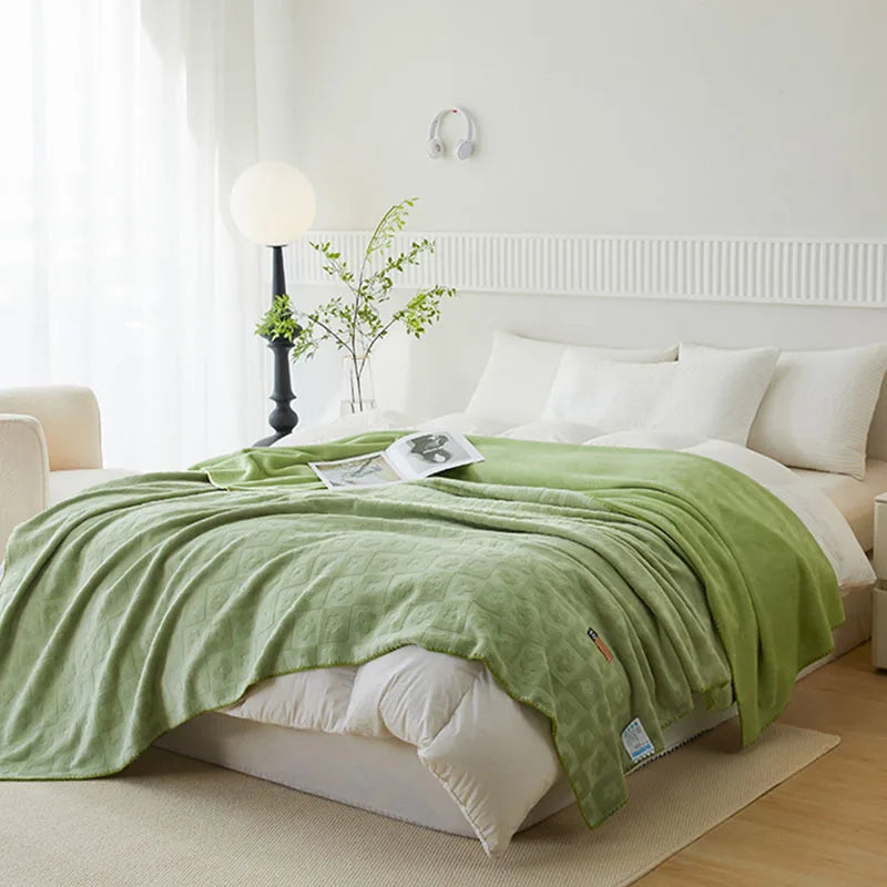 DecorBites™ Jacquard Milk Velvet Air Conditioning Blanket | All Seasons Warmth & Travel Shawl