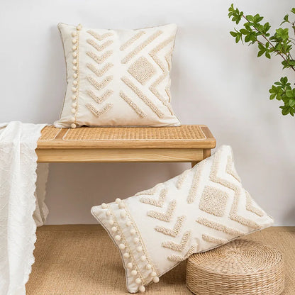 DecorBites™ Geometric Tufted Cotton Canvas Embroidered Pillow Covers for Home Decor