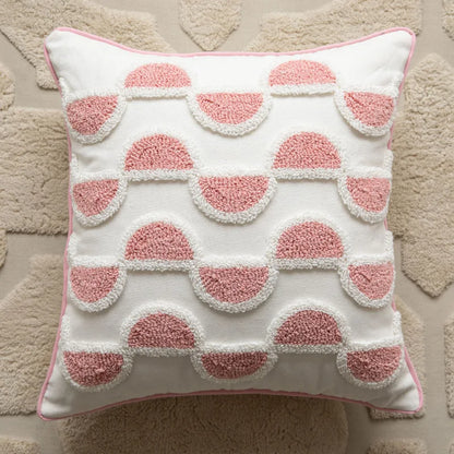 DecorBites™ Geometric Embroidered Loop Tufted Throw Pillow Covers - Pink Tufted Cushion Cover