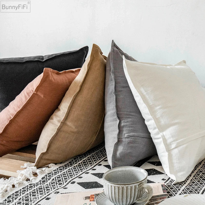 DecorBites™ Linen Pillow Cover 45x45cm Plain Fringed for Home Sofa Bed Decoration
