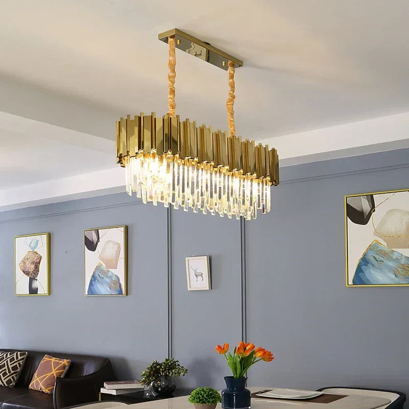 DecorBites™ Crystal Oval Round Chandelier: Luxury Nordic Modern LED Lighting for Home and Bar