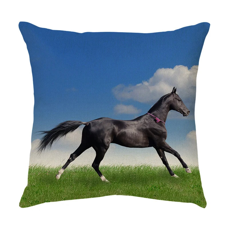 DecorBites™ Galloping Horse Pillowcase: Wild Horse Print Linen Cushion Cover for Home Decoration