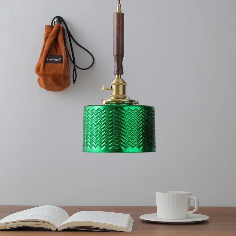 Green Glass Pendant Light Modern Copper Entryway