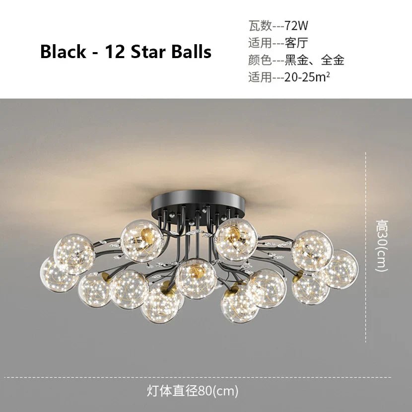 DecorBites™ Glass Bubble Ball LED Ceiling Light in Black Gold Crystal for Bedroom & Living Room