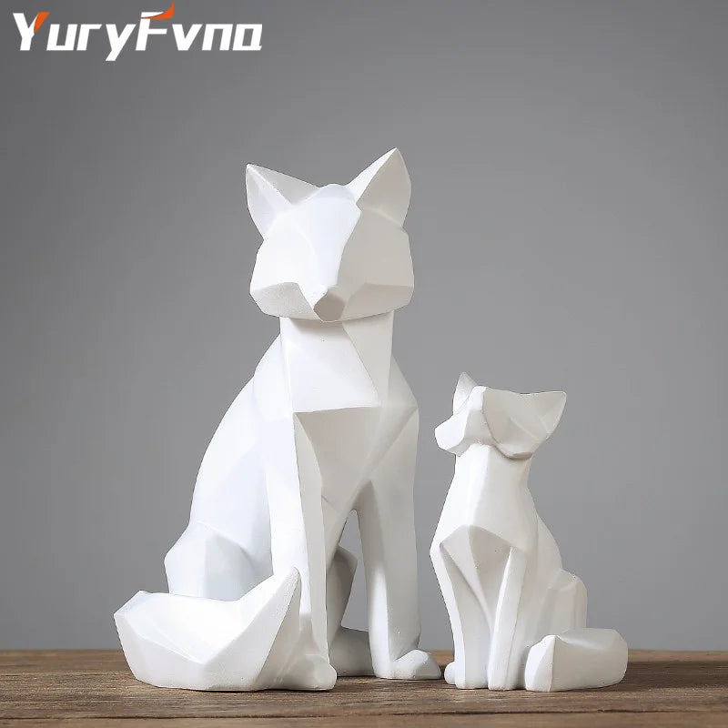 DecorBites™ Geometric Fox Sculpture: Modern White Abstract Desktop Art & Creative Gift