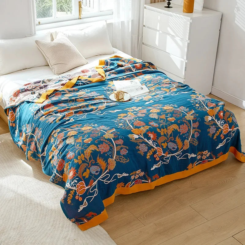 Cotton Gauze Flower Throw