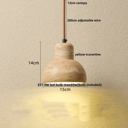 DecorBites™ LED Pendant Lamp Black Iron Wabi Sabi Hanging Light - Yellow Travertine