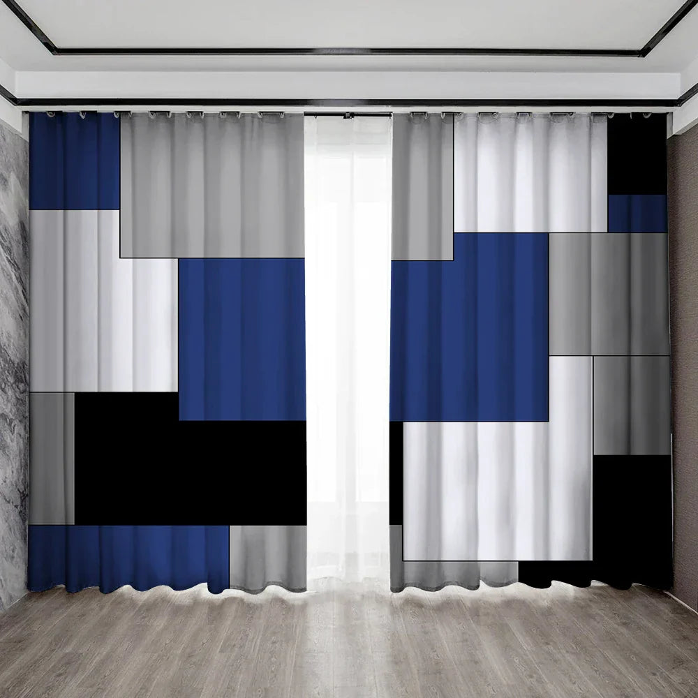 DecorBites™ Geometric Grid Printed Curtain Set for Bedroom, Garden & Balcony