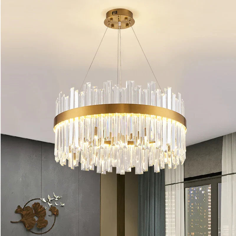 DecorBites™ Gold Crystal Ceiling Chandelier | Luxury Indoor Lighting for Living & Dining Room