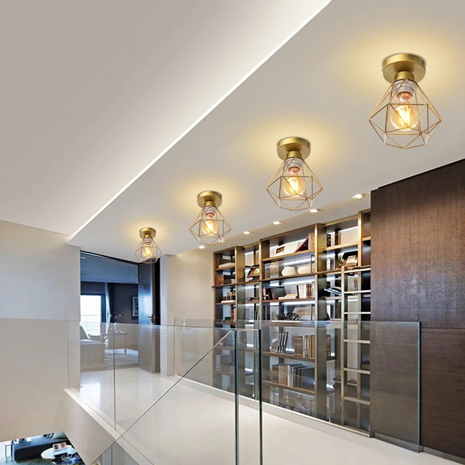 Gold Iron Cage Ceiling Light