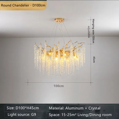 DecorBites™ Crystal Branch Chandelier: Elegant French Style Ceiling Light for Living & Dining Room